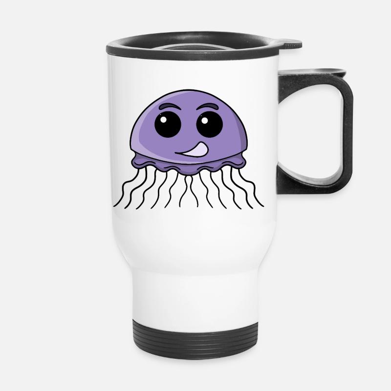 Dessin animé méduse lilas - Tasse isotherme avec poignée - blanc