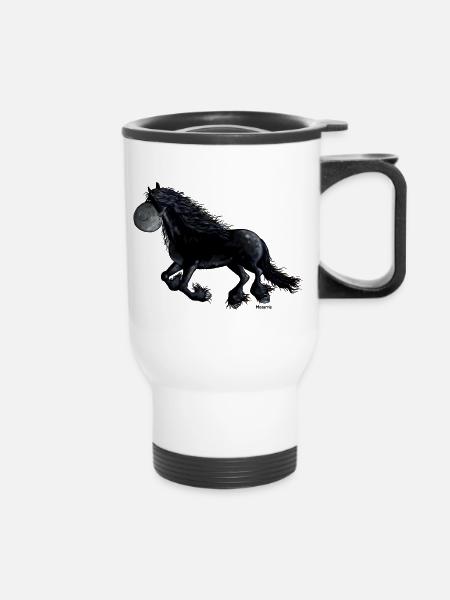 Schwarzes Friesenpferd - Friese - Thermobecher mit Tragegriff - Weiß