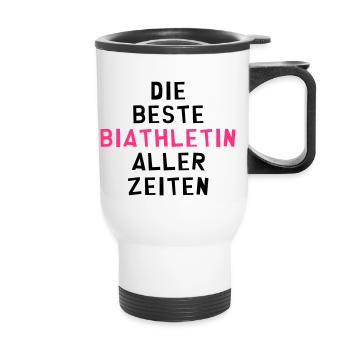 Biathlon Biathletin Biathlonsportler Biathleten - Thermobecher mit Tragegriff - Weiß - Vorne
