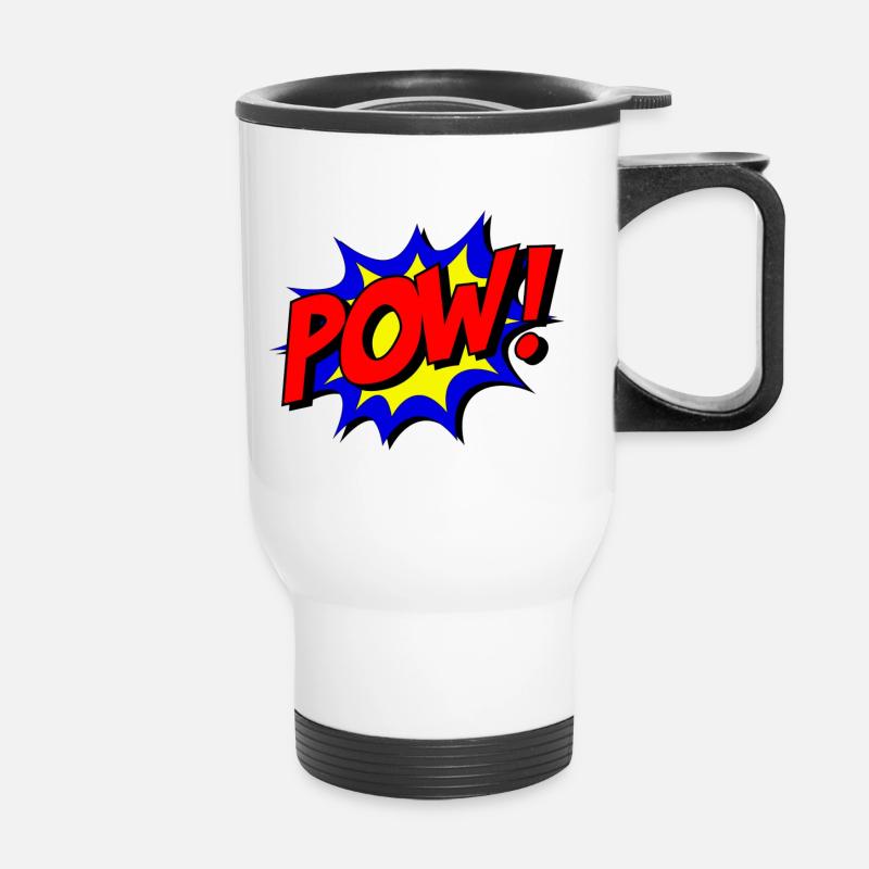 POW cartoon character speech bubble image # - Thermal mug with handle - white