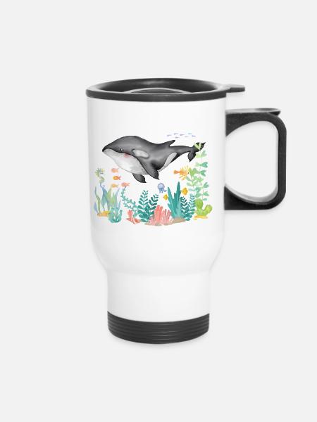 Orca Ozean Underwater - Thermobecher mit Tragegriff - Weiß