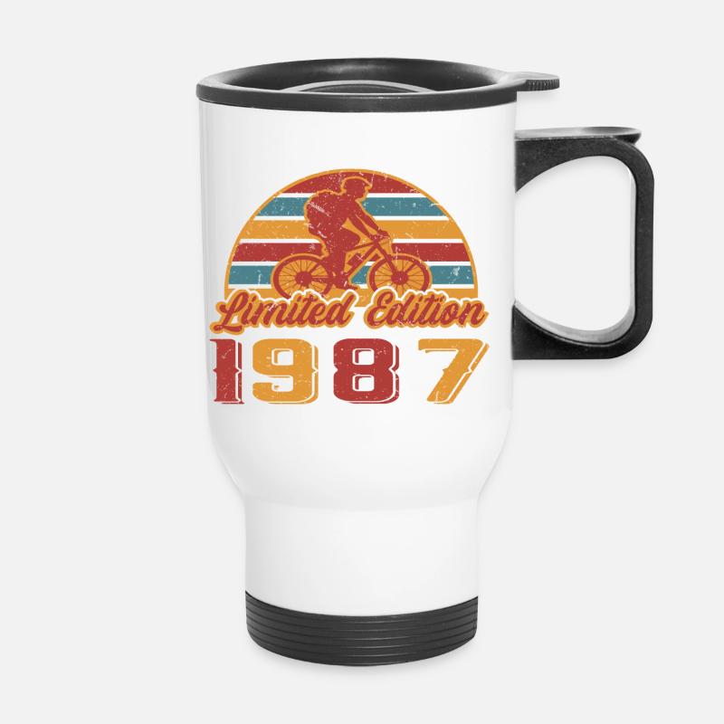 Bicycle Cyclist Bike Bicycles Birthday 1987 - Thermal mug with handle - white