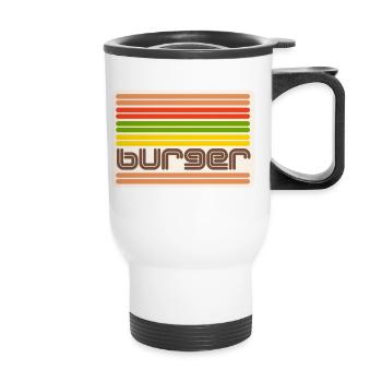 Hamburger in retro look T-shirt for fast food fans - Thermal mug with handle - white - Front