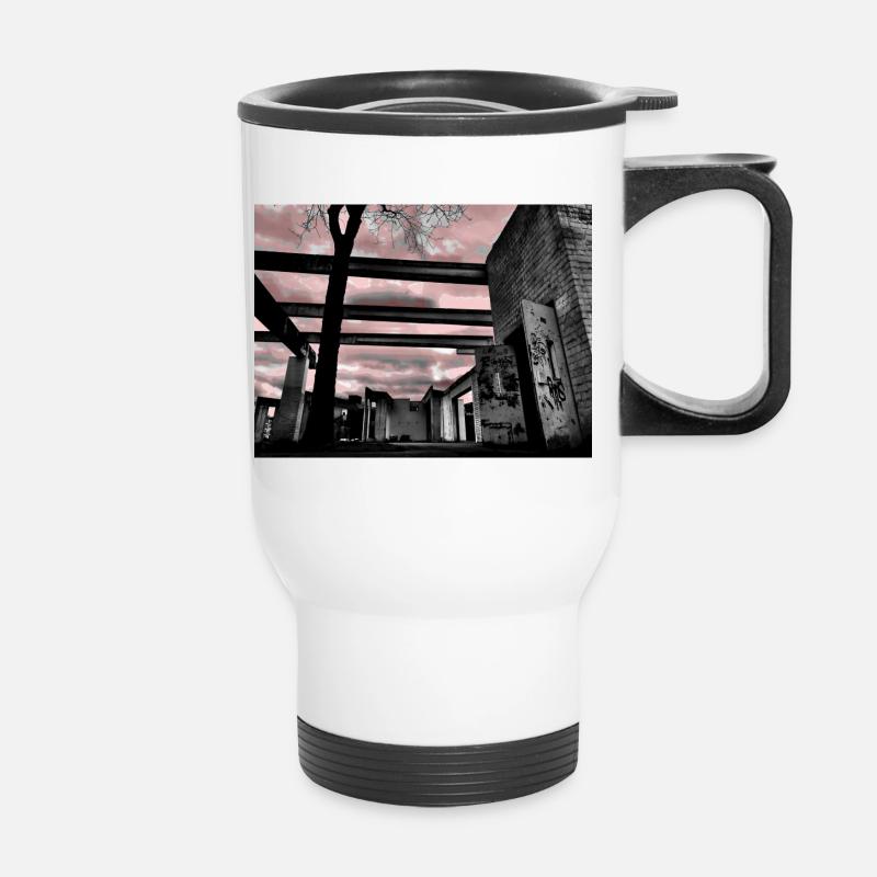 Duisburg Innenhafen, B & W &red Ski - Thermobecher mit Tragegriff - Weiß