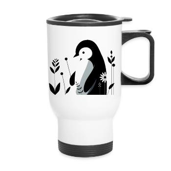 Penguin with flowers - Thermal mug with handle - white - Front