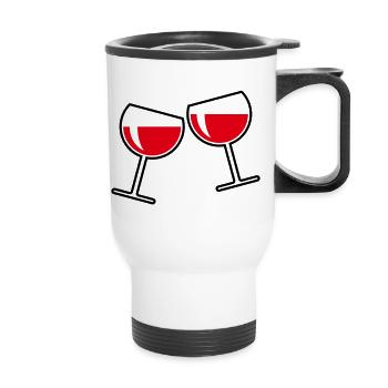 2 Rotweingläser (Rotwein / Wein / Rund Zu / 2C) - Thermobecher mit Tragegriff - Weiß - Vorne