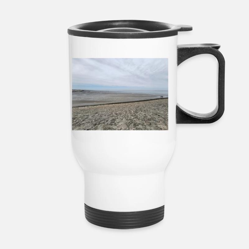 Image de sable et d’eau de la côte de la mer du Nord - Tasse isotherme avec poignée - blanc