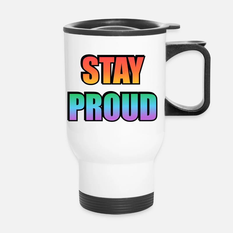Stay Proud Gradient Text Design - Thermal mug with handle - white