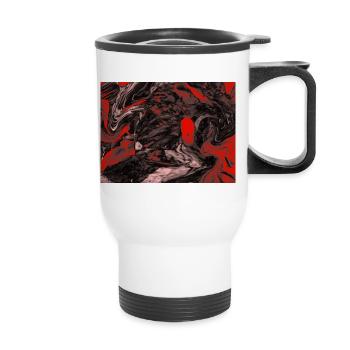 Red Marble Swirl Pattern - Thermal mug with handle - white - Front