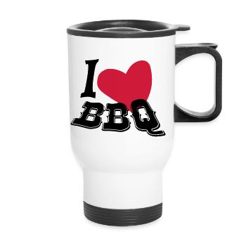 I love BBQ - Thermal mug with handle - white - Front