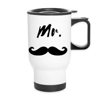 Mr Moustache Mister Bart Beard cool Geschenk - Thermobecher mit Tragegriff - Weiß - Vorne