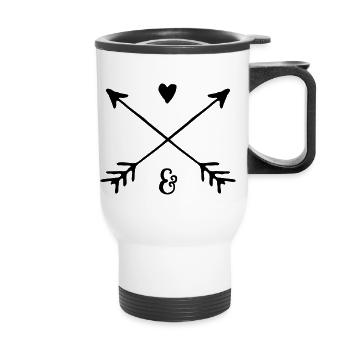 Partner-Wappen / Pfeile & Herz / personalisiert - Thermobecher mit Tragegriff - Weiß - Vorne
