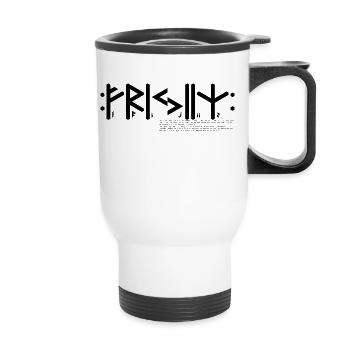 Friese(n) "Frijiiz" germ. Stamm, Text & Info - Thermobecher mit Tragegriff - Weiß - Vorne