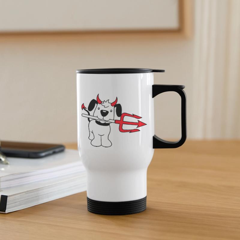 Dog Devil Satan Hell Evil Trident Horns Cool Thermal mug with handle