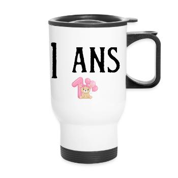 1. 1 AN. 1er ANNIVERSAIRE. ANNIVERSAIRE 1 AN. ANNI - Tasse isotherme avec poignée - blanc - Devant