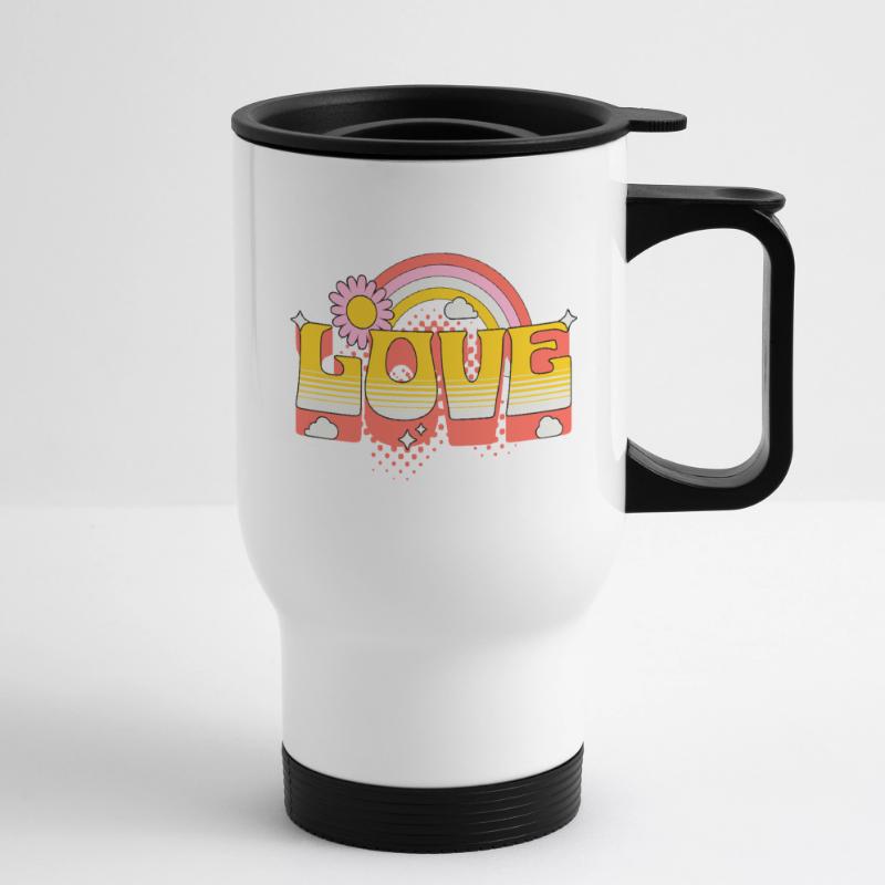 Amour Écriture Fleur Arc-en-ciel Nuages Art Tasse isotherme avec poignée