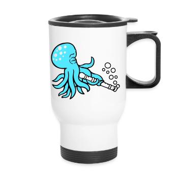 Oktopus Flöte Musik spielen Bläschen unter Wasser - Thermobecher mit Tragegriff - Weiß - Vorne