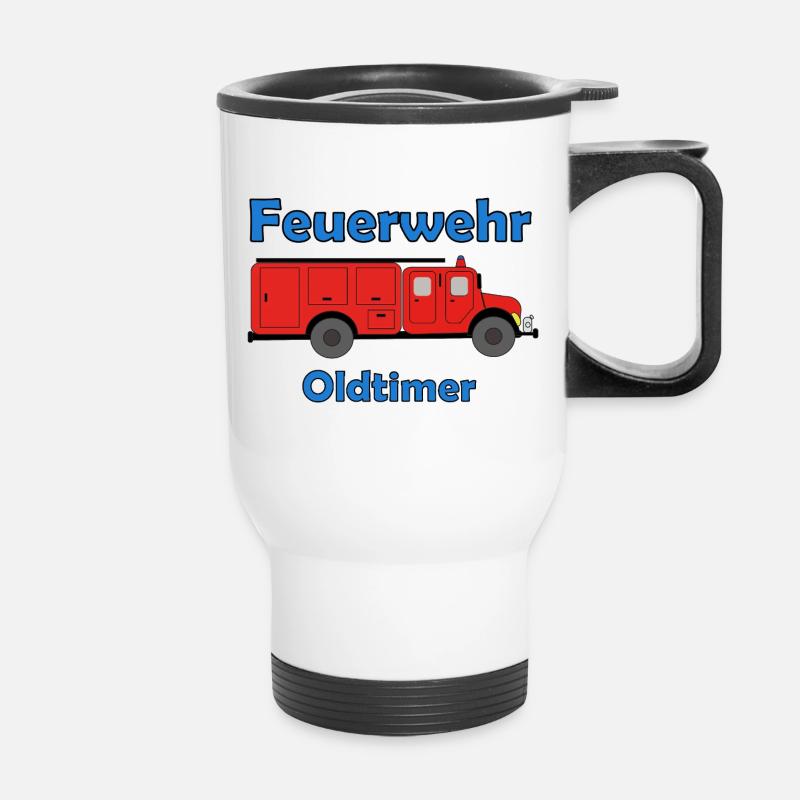 Feuerwehr Oldtimer  - Thermobecher mit Tragegriff - Weiß