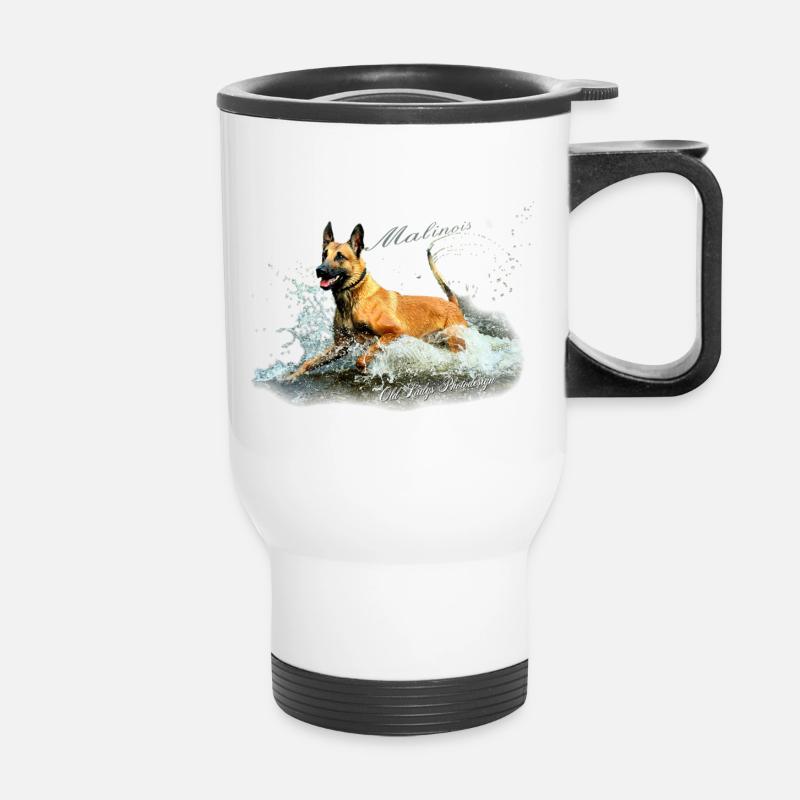 Malinois-Wasserratte - Thermobecher mit Tragegriff - Weiß