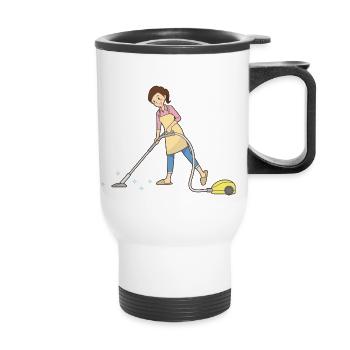 cleaning cleaning cleaning woman broom wischmop61 - Thermal mug with handle - white - Front