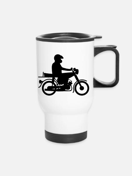Simson mit Fahrer - Thermobecher mit Tragegriff - Weiß