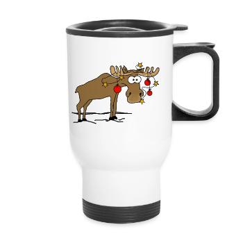 Moose with Christmas decorations - Thermal mug with handle - white - Front