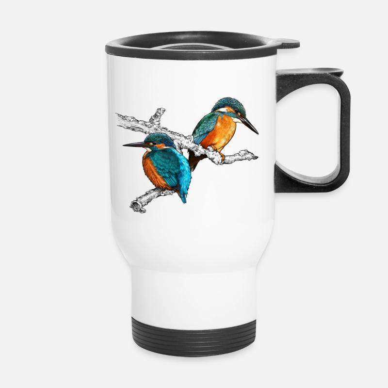 two kingfishers - Thermal mug with handle - white