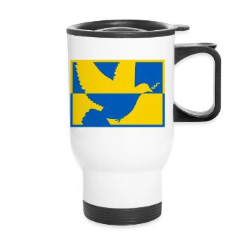 Ukrainische Flagge Friedenstaube - Thermobecher mit Tragegriff - Weiß - Vorne