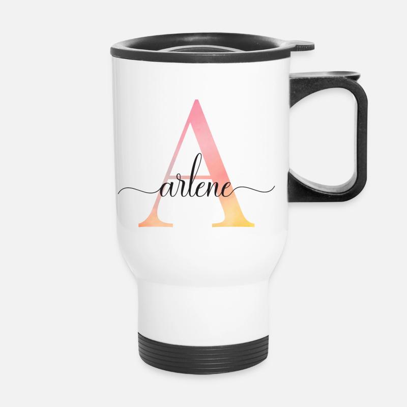Un | Monogramme | Nom | ArleneAquarelle - Tasse isotherme avec poignée - blanc