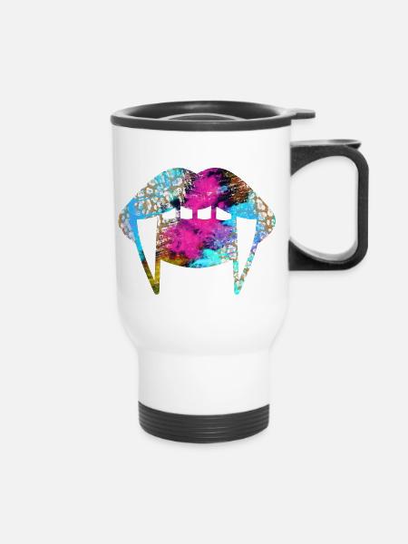 Groovy Vampirelips Light Blue Purple - Thermobecher mit Tragegriff - Weiß
