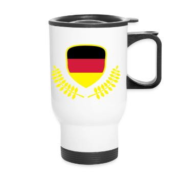 Deutschland Wappen Schild schwarz rot gold gelb - Thermobecher mit Tragegriff - Weiß - Vorne
