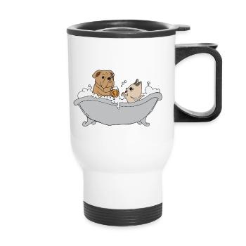 Dog bathes in beer - Thermal mug with handle - white - Front