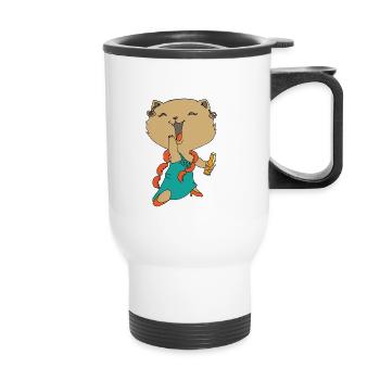 Cat with beer - Thermal mug with handle - white - Front