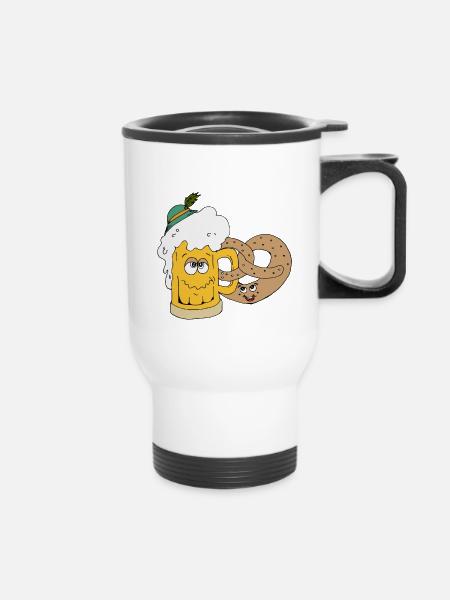 Bier und Brezel - Thermobecher mit Tragegriff - Weiß