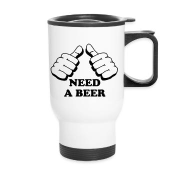 I need a beer - Thermobecher mit Tragegriff - Weiß - Vorne