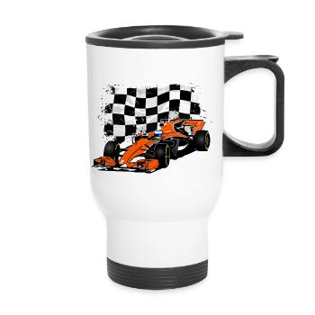 Racecar - Rennauto - Racing Flag - Thermobecher mit Tragegriff - Weiß - Vorne