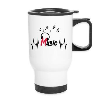 Battement de coeur et écouteurs - Tasse isotherme avec poignée - blanc - Devant