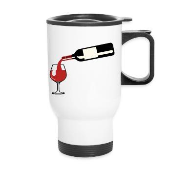 red wine bottle pours glass foot alcohol humor - Thermal mug with handle - white - Front