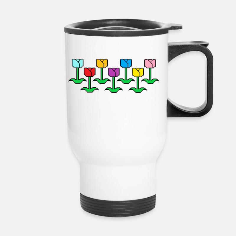 Blumenwiese - Thermobecher mit Tragegriff - Weiß