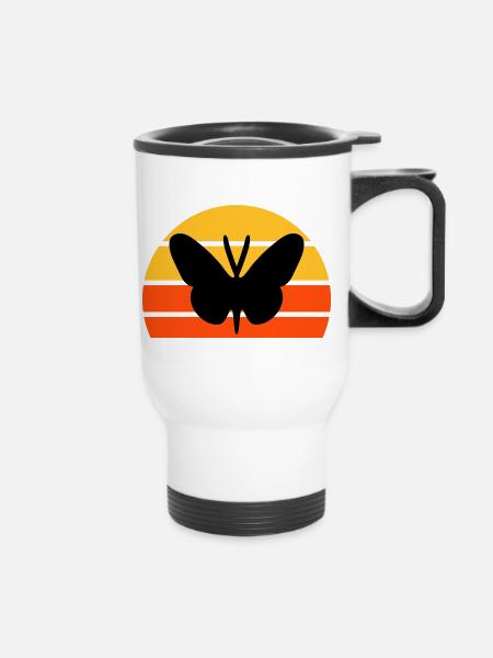 Papillon devant un demi-soleil - Tasse isotherme avec poignée - blanc