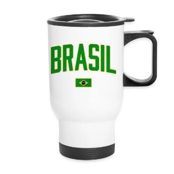 Brasil Vintage Schriftzug mit Flagge - Thermobecher mit Tragegriff - Weiß - Vorne