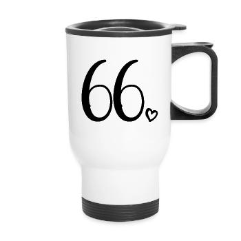 Süße Nummer 66, 66 Jahre alt, 66. Geburtstag Geschenk - Thermobecher mit Tragegriff - Weiß - Vorne