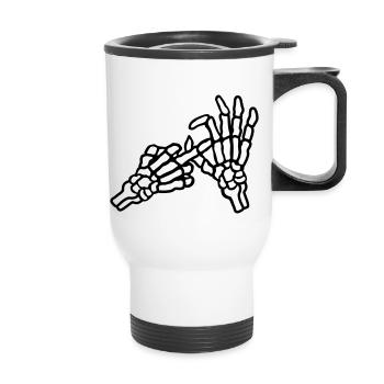 Middle Finger Hole Gesture Skeleton - Thermal mug with handle - white - Front
