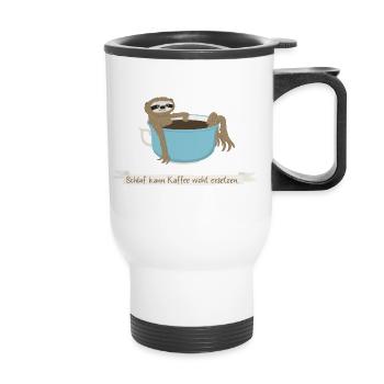 Schlaf kann Kaffee nicht ersetzen (Banner) - Thermobecher mit Tragegriff - Weiß - Vorne