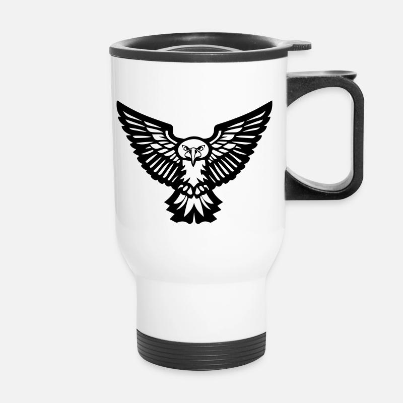 Bird typhibou or flying eagle in front - Thermal mug with handle - white