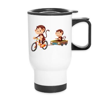 Singe mignon rigolo - Tasse isotherme avec poignée - blanc - Devant