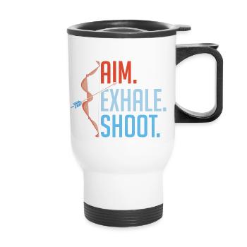 Aim Exhale Shoot. Bow & Arrows Target Archery - Thermobecher mit Tragegriff - Weiß - Vorne