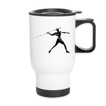 Speerwerfer Silhouette – Sportliches Design - Thermobecher mit Tragegriff - Weiß - Vorne