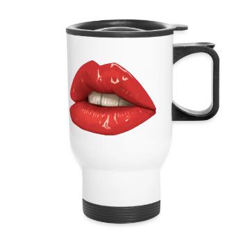 Lippen - Thermobecher mit Tragegriff - Weiß - Vorne