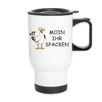 Moin ihr Spacken - Thermobecher mit Tragegriff - Weiß - Vorne